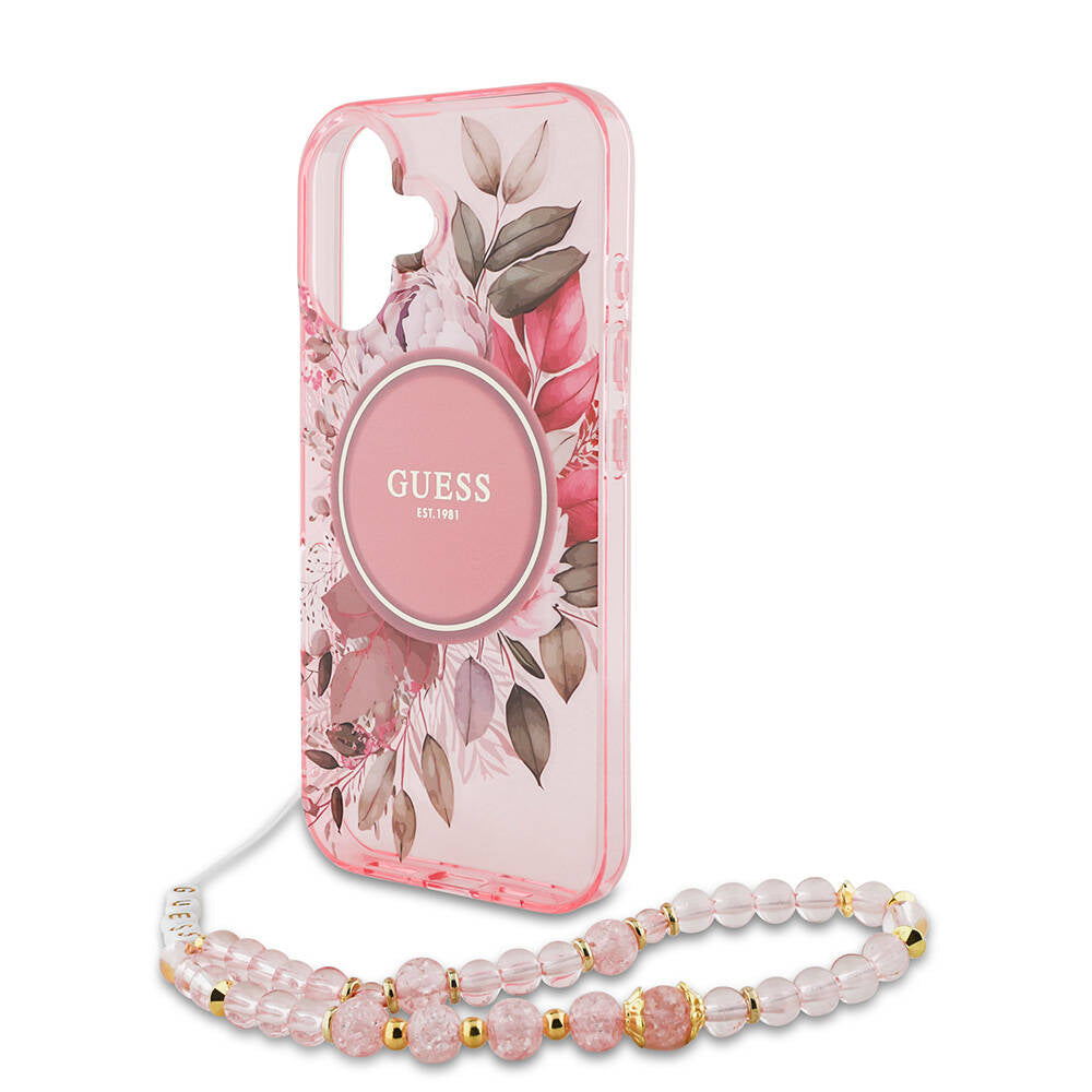 Guess iPhone 16 Plus Orjinal Lisanslı Magsafe Şarj Özellikli IML Baskılı Çiçek İnci Bileklikli Telefon Kılıfı - 12 Guess iPhone 16 Plus Orjinal Lisanslı Magsafe Şarj Özellikli IML Baskılı Çiçek İnci Bileklikli Telefon Kılıfı - 12